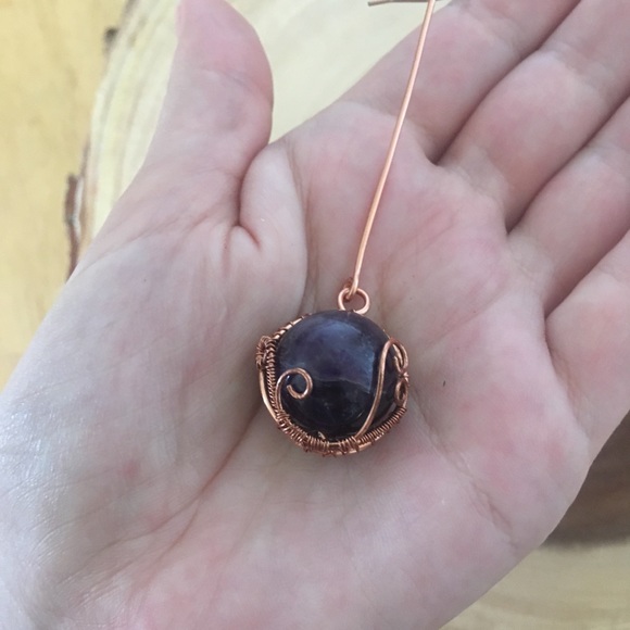 Amethyst copper wire wrapped earrings - Picture 5 of 6
